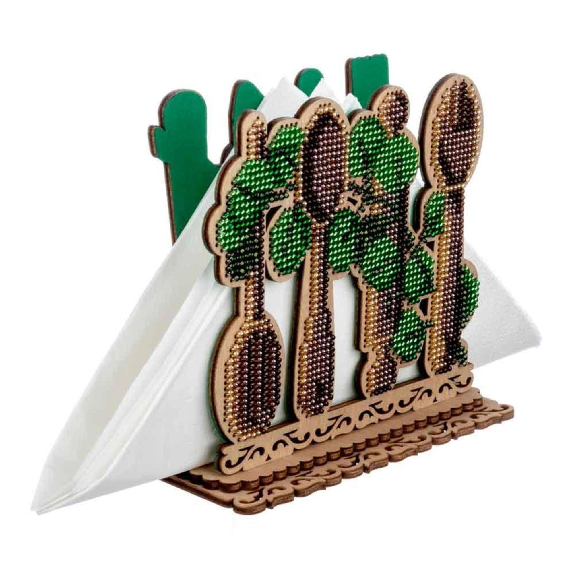 Wonderland Crafts Kitchen Utensils Napkin Holder Bead Embroidery on Wood Kit